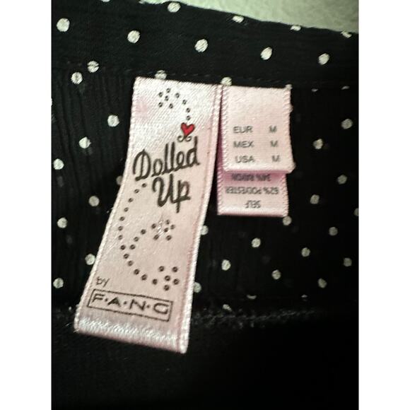 Dolled Up Black Polka Dot Chiffon Layered Blouse Sheer Sleeves Retro M - Picture 3 of 5